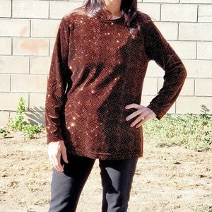 NOTATIONS Brown shimmery long sleeve top tunic MED EUC party mixer